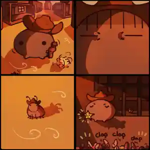 Jeb the Sheriff arrests an innocent bug. He is proud of restoring law and order to his town, proudly displaying his sheriff badge with the bug behind bars.