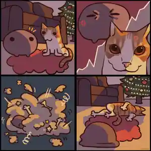 Jeb and Machi the cat get angry at each other, fight and are both left defeated