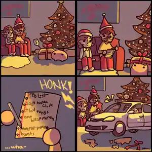 Jeb opens a normal-sized gift, which turns out to be a car.
