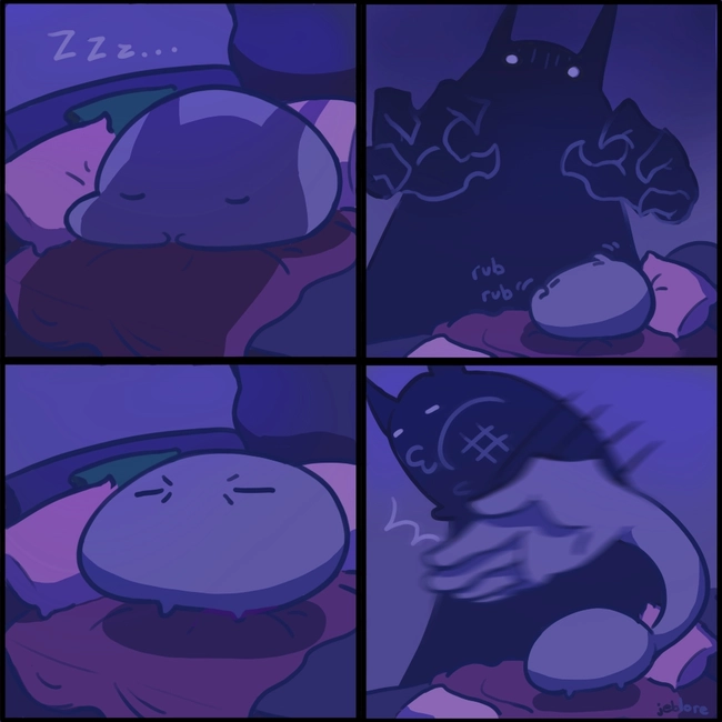 Jeb is woken up by his paralysis demon. He is cranky from being woken up, so he slaps him with his giant hand. 