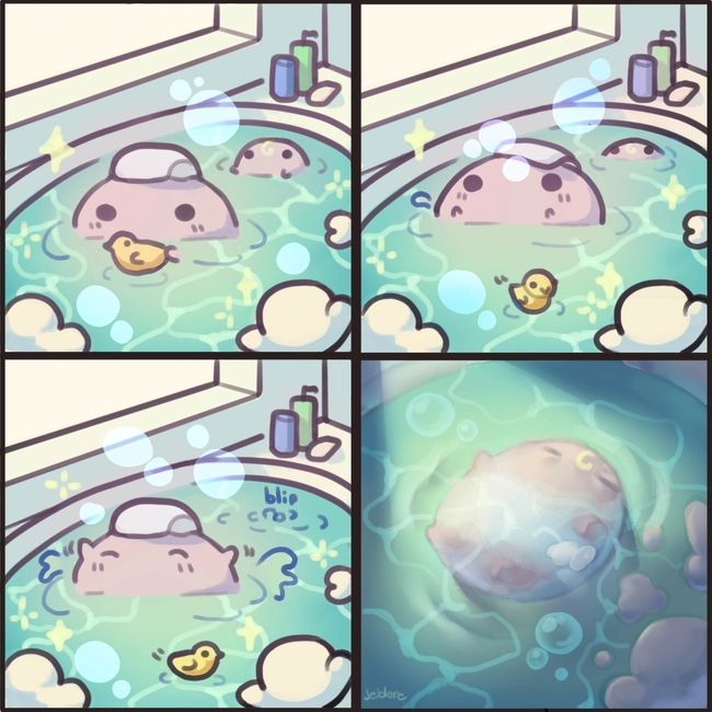 Jeb takes a bubble bath and accidentally leaves Jeeby Beeby to drown.